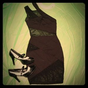 One shoulder, see-thru club dress.