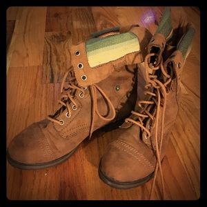 Lace up  Style Combat Autumn Color Fold Over boot