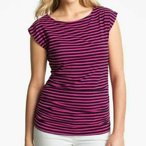 Michael Kors pink&blk striped tee zipper sleeves
