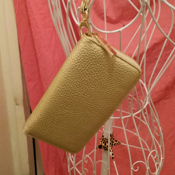 Gold tone zipper wallet