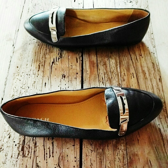 Coach Shoes - Coach silver strap black loafers