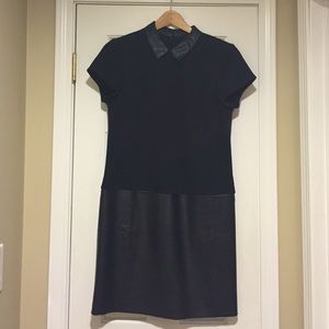 Black dress with faux leather skirt and collar