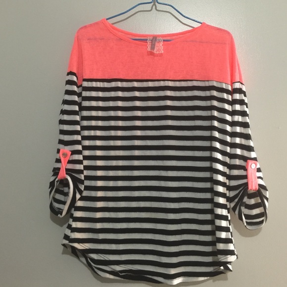 Coral and stripped blouse