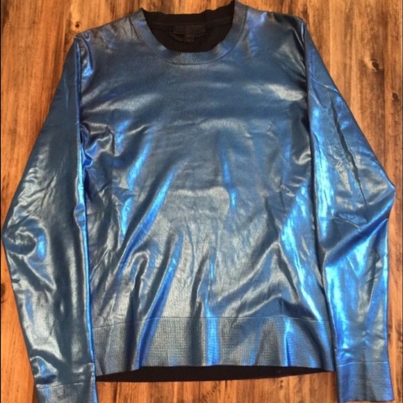 Burberry Blue Metallic Silk Crew Neck Sweater