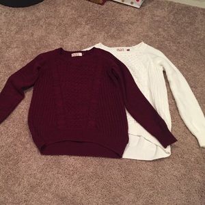 Burgundy and White Cable Knit Sweaters