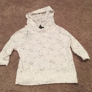 all over lace crop hoodie