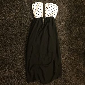 Polka dot zip up high low dress