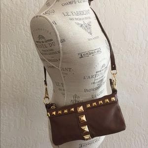 Linea Pelle Leather Gold Stud Crossbody Purse