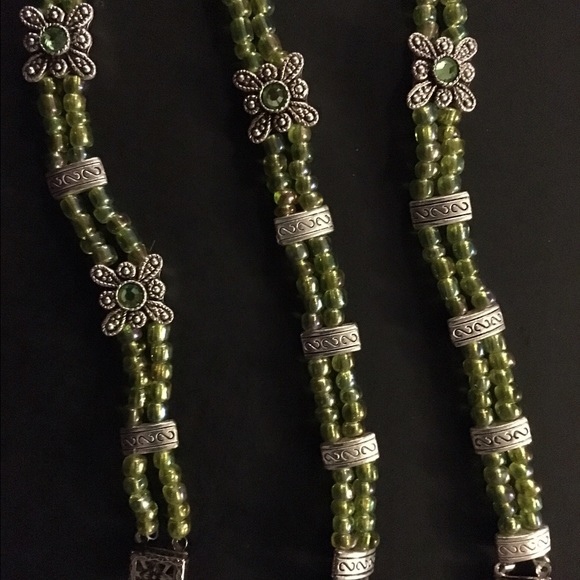 Green bead and crystal stone bracelet/necklace set