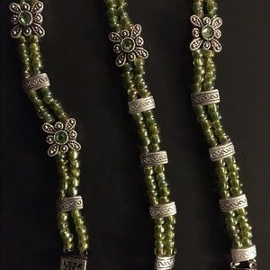 Green bead and crystal stone bracelet/necklace set