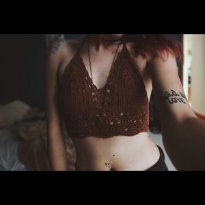Crochet brown bikini top