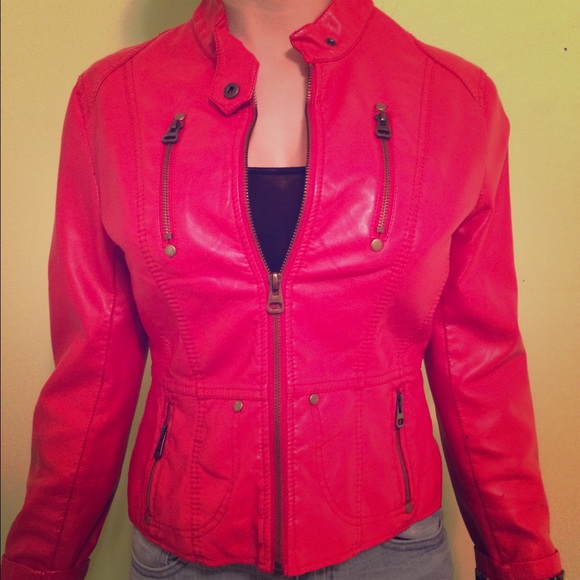 Red Faux Leather Jacket 💥