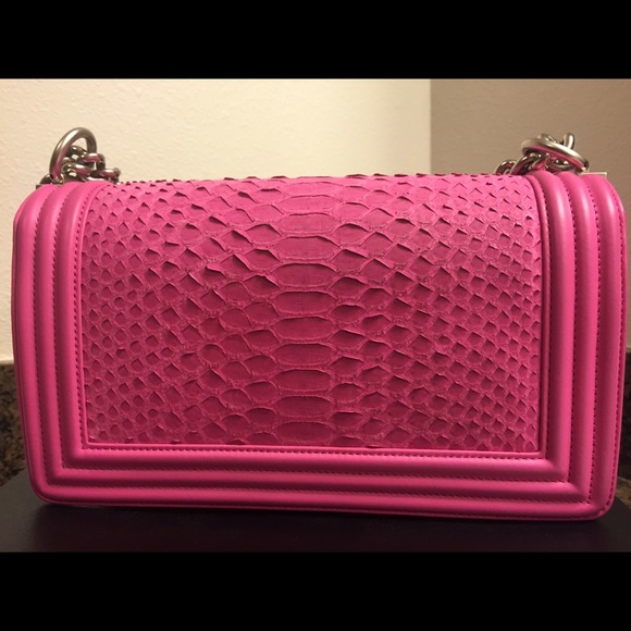 Hot Pink Matte Python Boy Medium Flap Bag - Picture 4 of 4