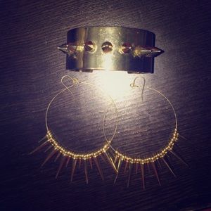 Gold spike earrings and gold spiked cuff set
