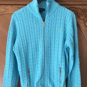 Ralph Lauren Aqua Blue zip up cardigan, never worn