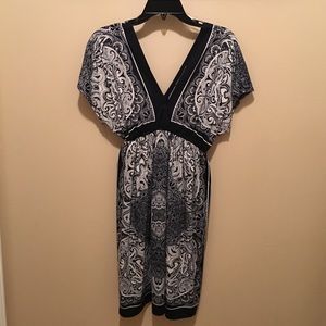 Navy blue v-neck dress.