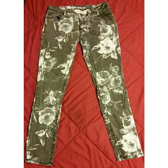 Grey Floral Skinny Jeans