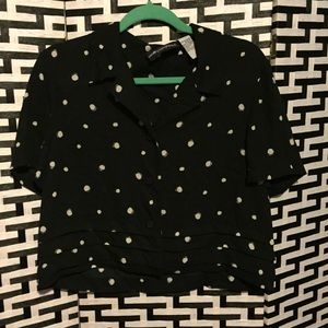 Polka Dot Blouse Button Up Crop