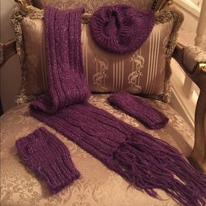 Purple crochet set - gloves, beanie, & scarf