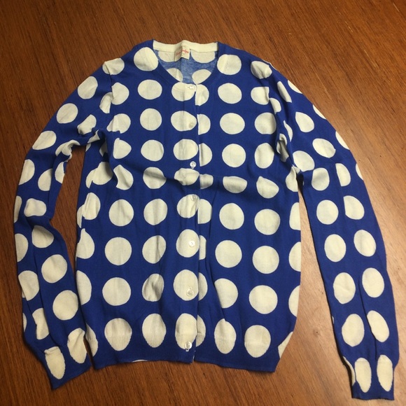 Blue and White Polka Dot Crew Cuts Cardigan