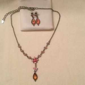 Pink gem necklace with matching earrings