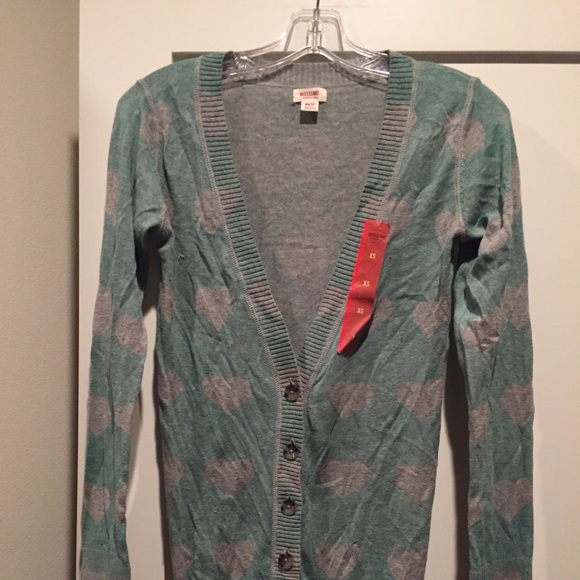 Mint green and grey heart cardigan XS