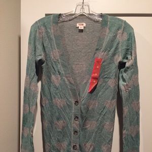 Mint green and grey heart cardigan XS