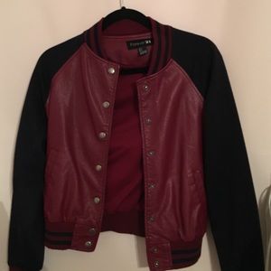 Faux leather letterman jacket
