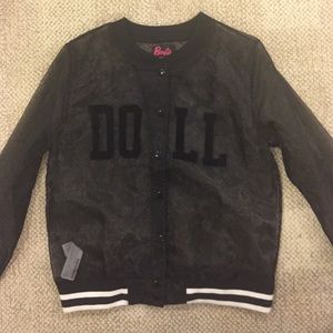 NWOT F21 Mattel Barbie Doll Sheer Varsity Jacket