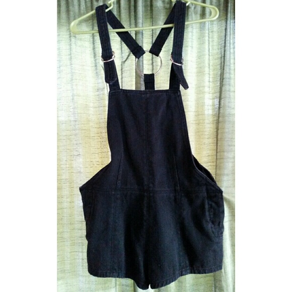 Black denim overall shorts