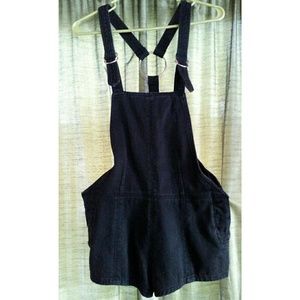 Black denim overall shorts