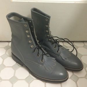 Grey genuine leather lace-up boots