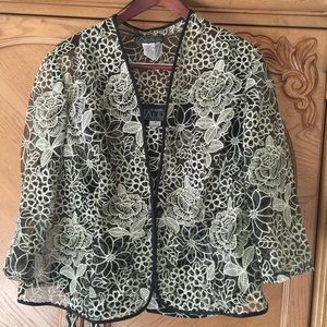 Alex Evenings gold & black brocade tank & jacket.