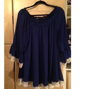 Off the shoulder navy and lace dress, Altard state
