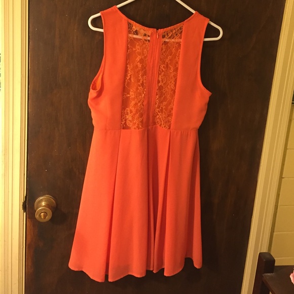 Beautiful Orange Flowy Lace Back Dress - Picture 2 of 3