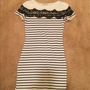 Cream and navy bodycon dress