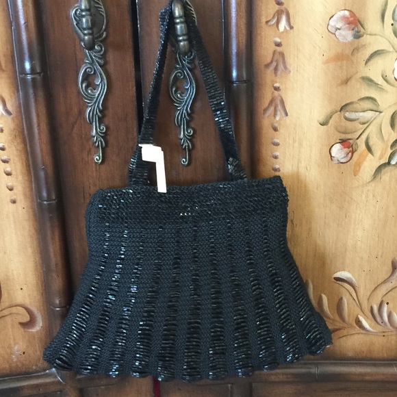 Black Sequin evening bag - hand embroidered