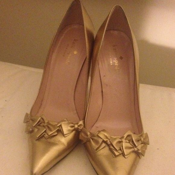 Gold Kate Spade Heels with Bow Detail