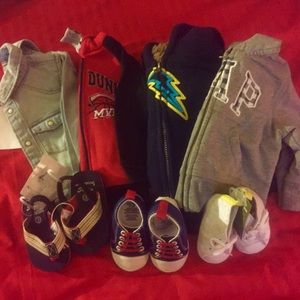 3 Jackets & 1 jean shirt & 2 shoes 1 slipper