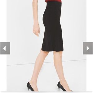 Black pencil skirt with double ruffle at hem