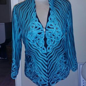Turquoise and black zip blazer