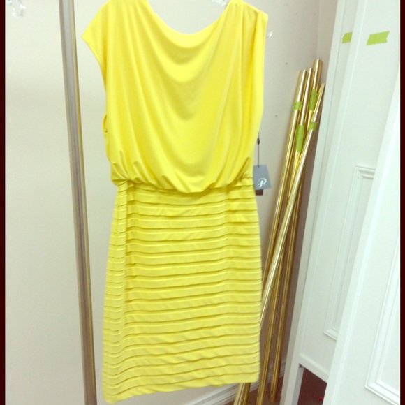 adrianna papell lemon yellow dress