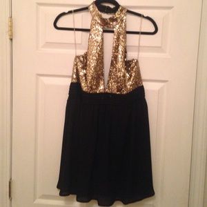 Gold Sequin Halter Dress