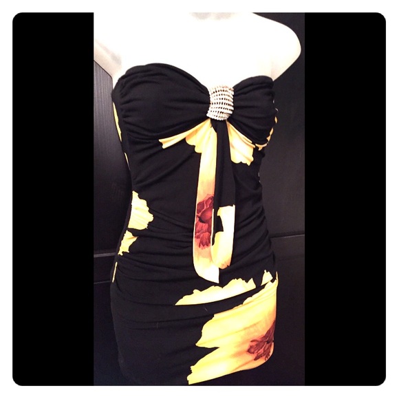 Strapless black &yellow club dress