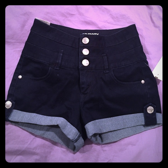 Celebrity pink jeans high rise dark blue shorts