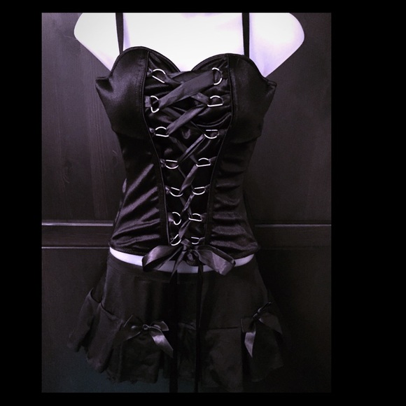 😈Lace up Corset top & mini skirt w/bows