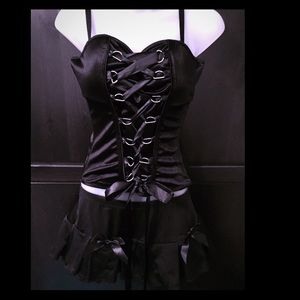 😈Lace up Corset top & mini skirt w/bows