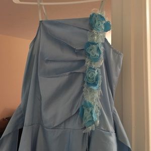 Blue Bubble Sleeveless Flower Embellished Dress