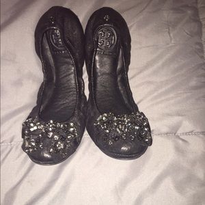 Tory Burch Azalea Jeweled Black Ballet Flats