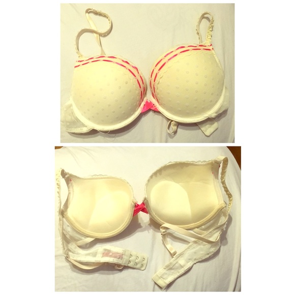 Pink and white polka dot push up bra